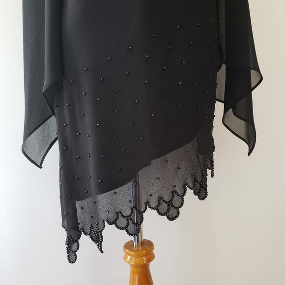 J.R. Nites by Caliendo Beaded Black Tunic Asymmetrical Witchy Goth Women 10 - Picture 5 of 9
